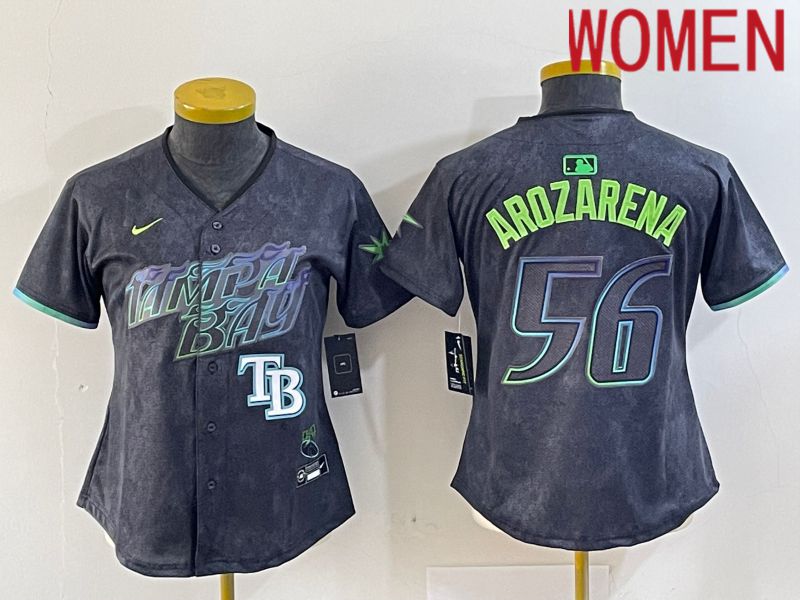Women Tampa Bay Rays #56 Randy Arozarena Nike MLB Limited City Connect Black 2024 Jersey style 5